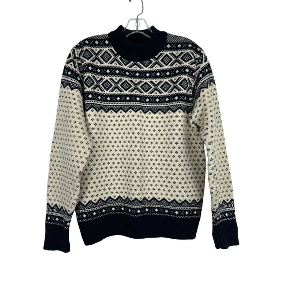 VTG Lord Jeff Men's 100% Wintuk Nordic Fisherman Knit Sweater Navy White M